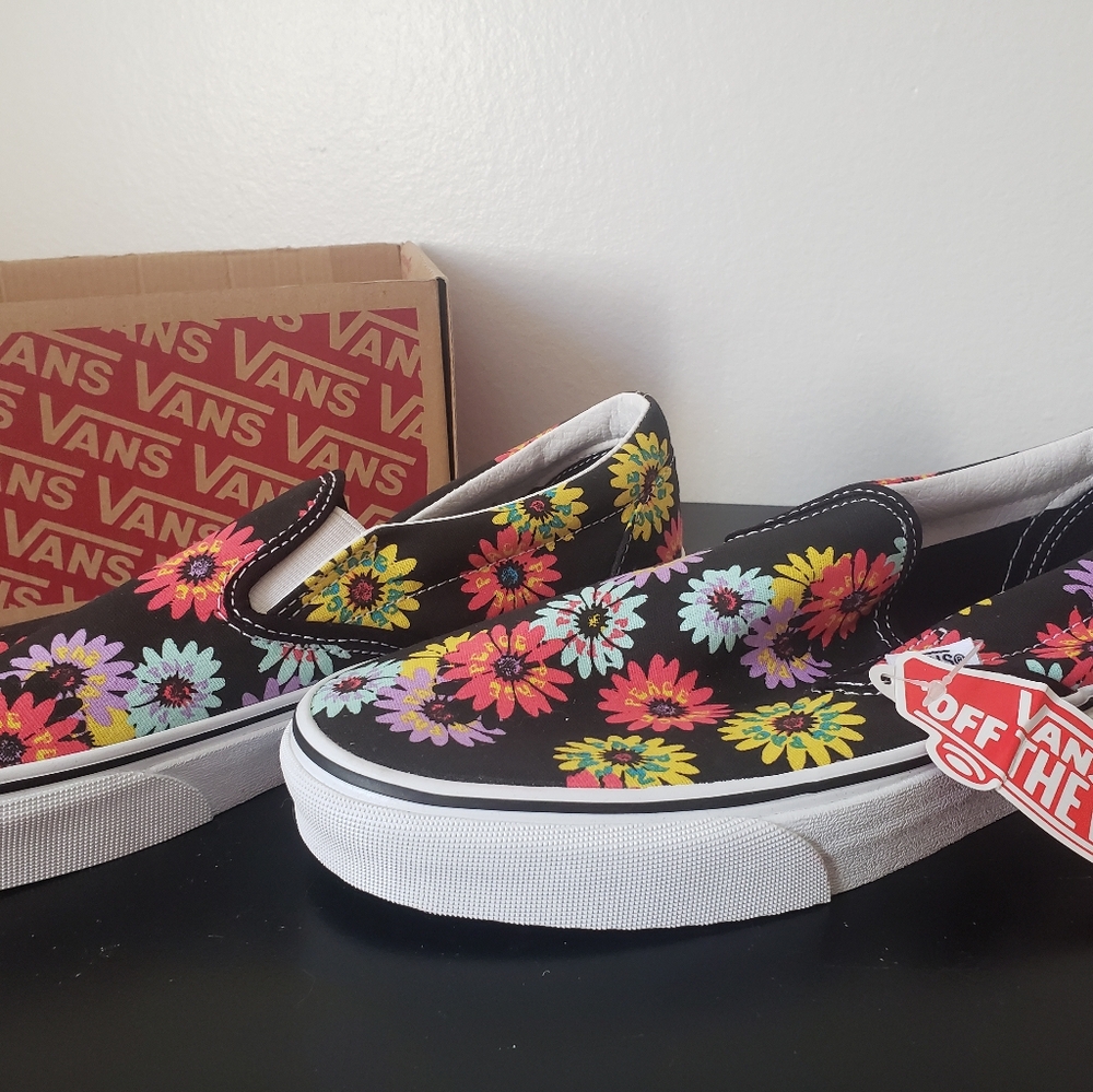 Vans Black Floral Slip-On Sneakers